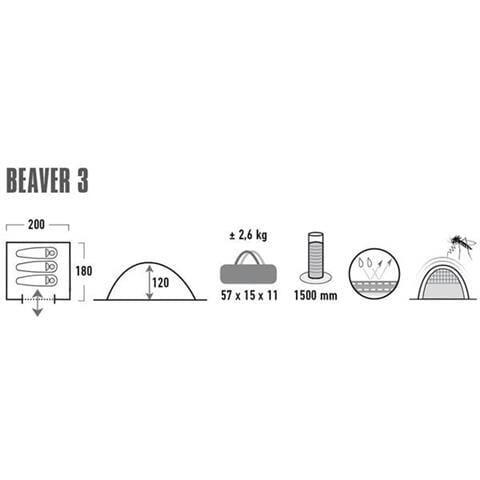 High Peak Beaver 3, met weerbestendig dak, festivaltent, kuipvloer, 1500 mm