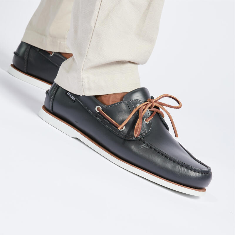 Seconde vie - Chaussures bateau cuir Sailing 500 Homme gris - TRÈS BON