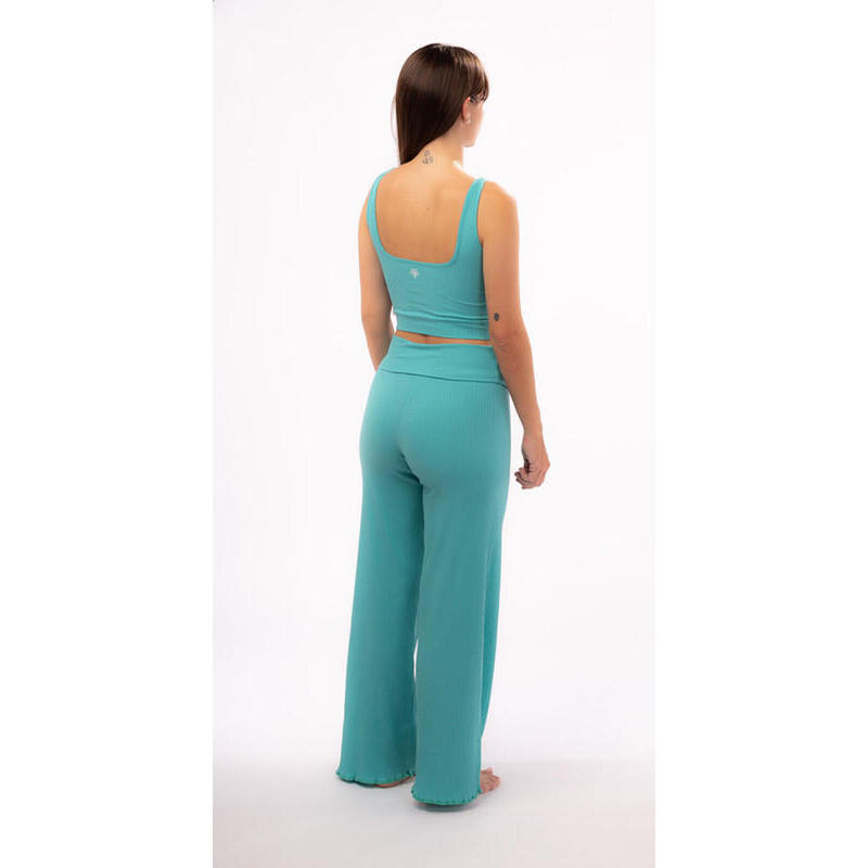 Pantalón ancho largo deportivo Mujer Ideal para embarazadas Leser Yoga Azul