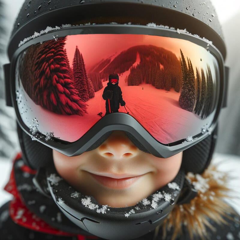 Gafas de esquí para niños / Gafas de snowboard negras - Cristal de espejo  rojo