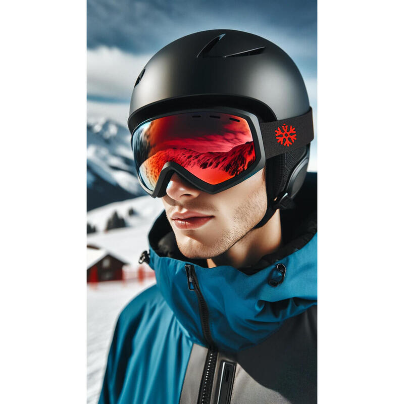 Skibril / Snowboard bril zwart - Rood spiegelglas