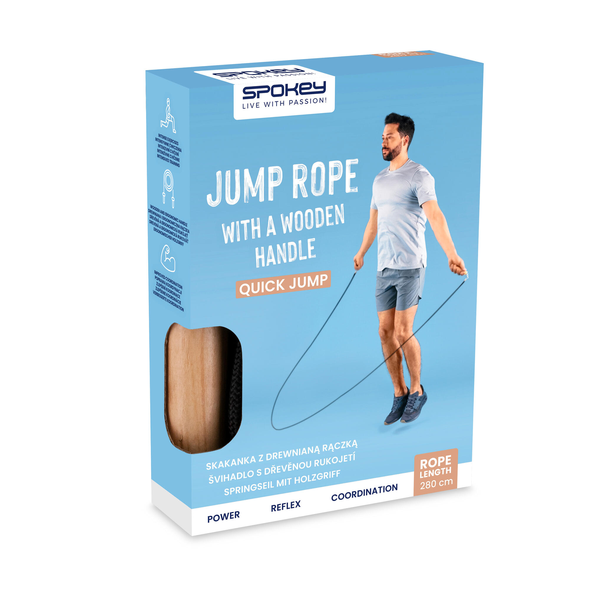 Skakanka z drewnianą rączką Spokey Quick Jump 6/7