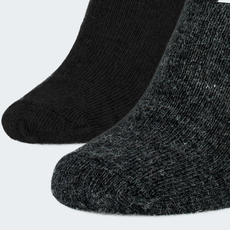 Chaussettes laine 2 paires | Mouton et alpaga | Femme et homme | Noir/Anthracite