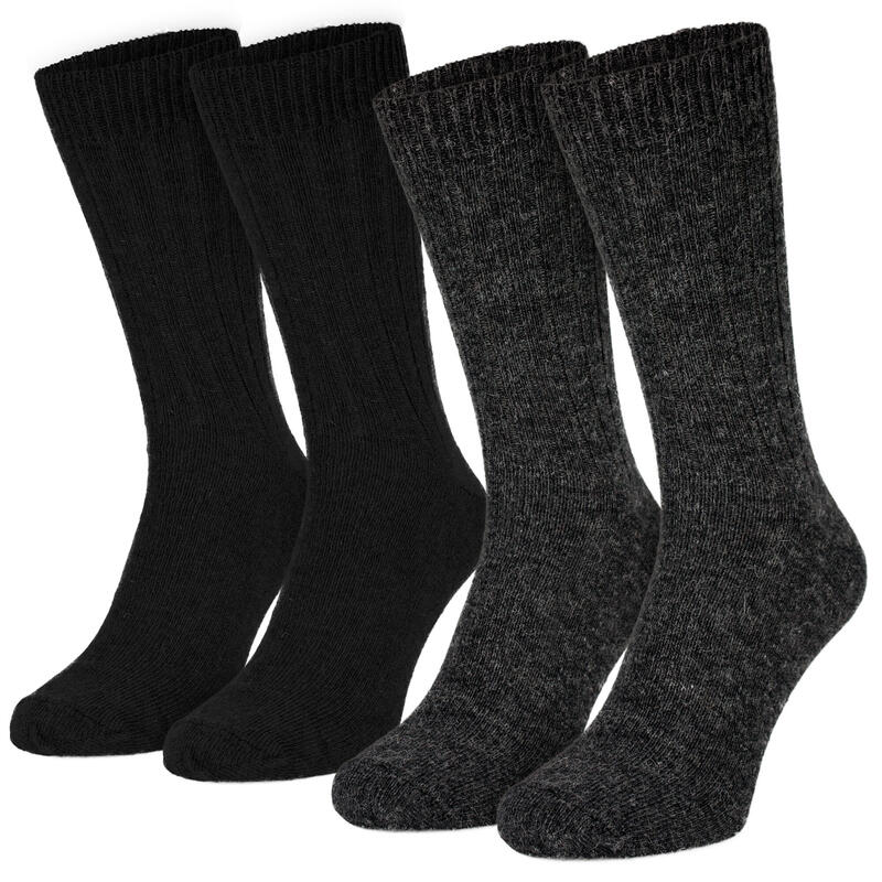 Chaussettes laine 2 paires | Mouton et alpaga | Femme et homme | Noir/Anthracite