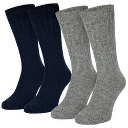 Chaussettes laine 2 paires | Mouton et alpaga | Femme et homme | Bleu foncé/Gris