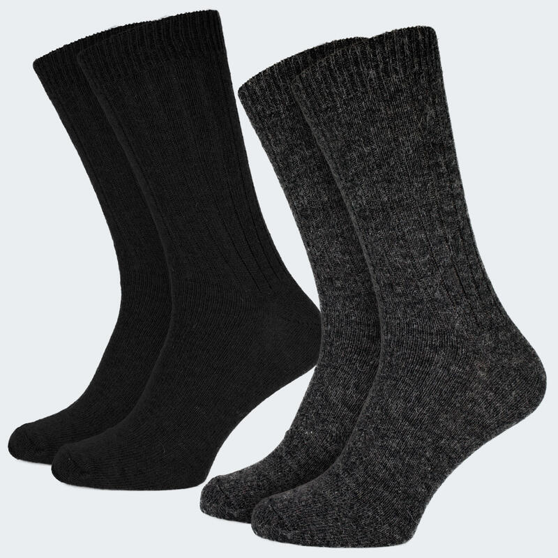 Chaussettes laine 2 paires | Mouton et alpaga | Femme et homme | Noir/Anthracite