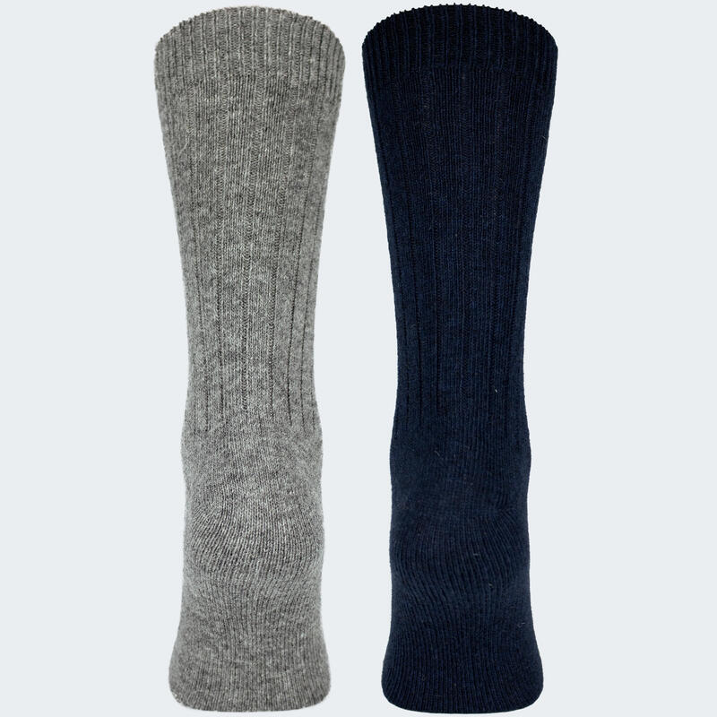 Chaussettes laine 2 paires | Mouton et alpaga | Femme et homme | Bleu foncé/Gris