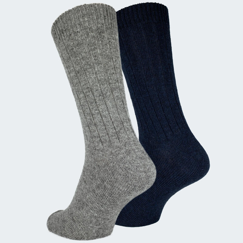 Chaussettes laine 2 paires | Mouton et alpaga | Femme et homme | Bleu foncé/Gris