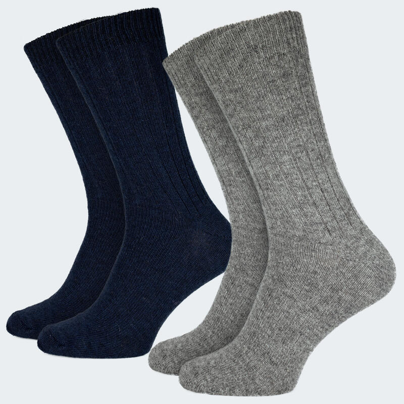 Chaussettes laine 2 paires | Mouton et alpaga | Femme et homme | Bleu foncé/Gris