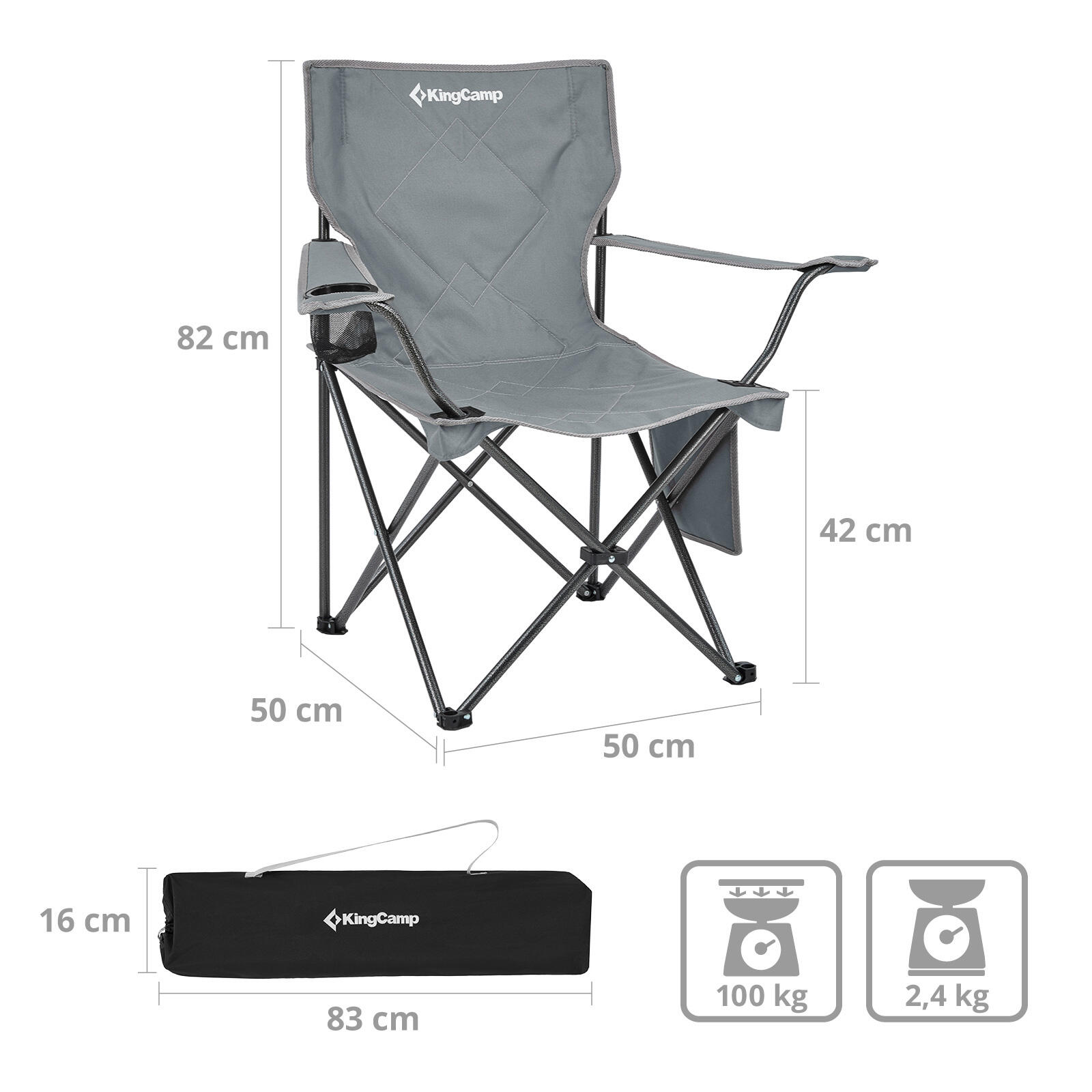 Sedia da Campeggio Tanger pieghevole XL spiaggia Acciaio leggero 120kg 2/7