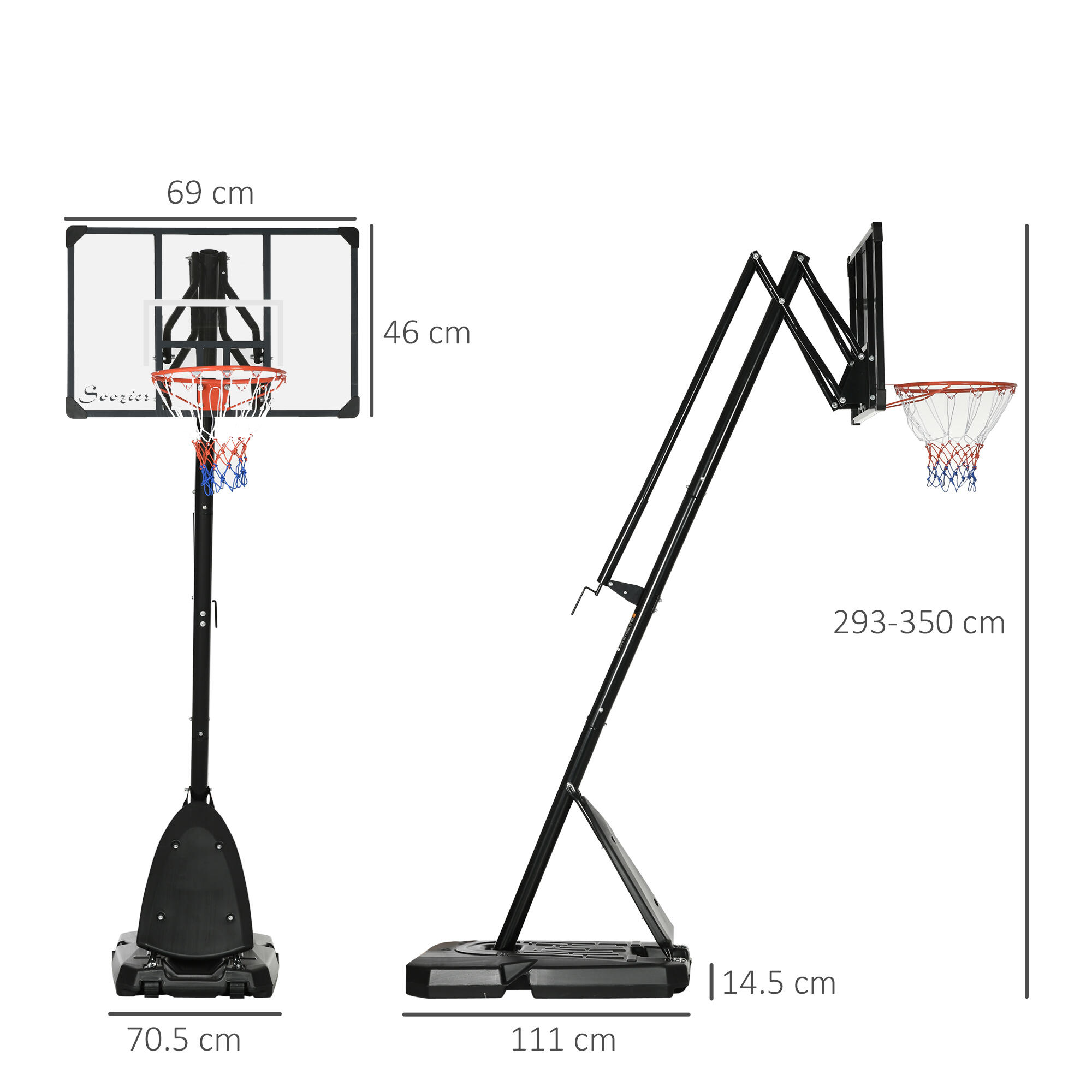 SPORTNOW Canestro Basket in Acciaio Regolabile in Altezza e con Ruote 3/8