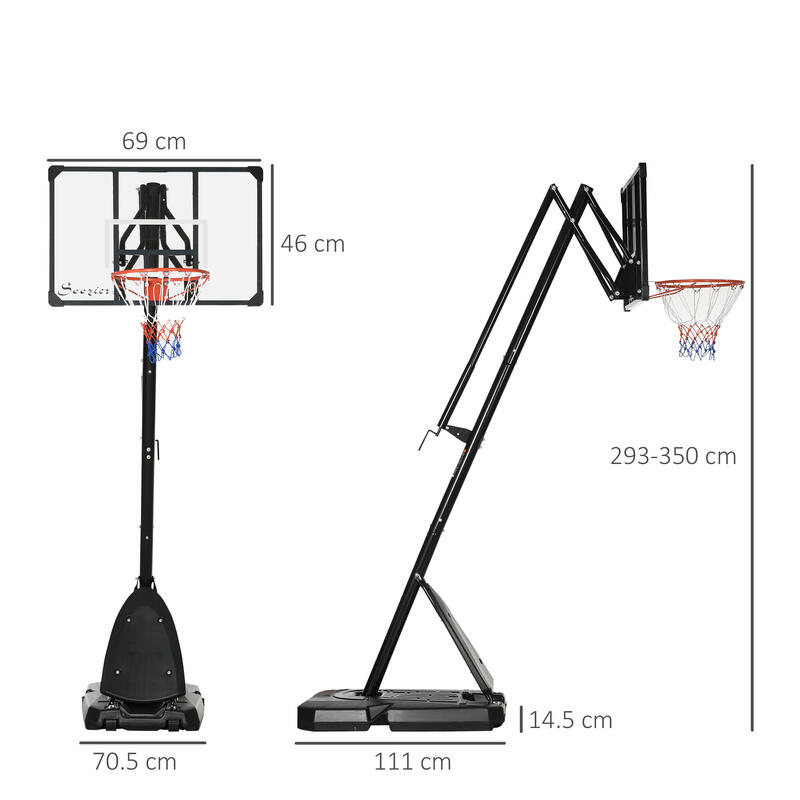 SPORTNOW Coș de Baschet din Oțel, Reglabil pe Înălțime, cu Roți