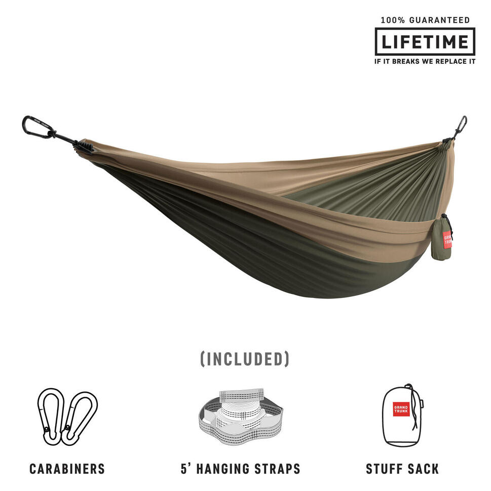 Hamak Grand Trunk Double Delux Parachute Nylon + Straps olive/khaki