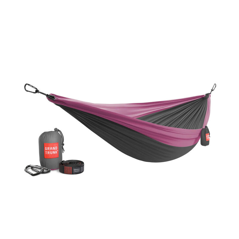 Hamak Grand Trunk Double Delux Parachute Nylon + Straps charcoal/magenta