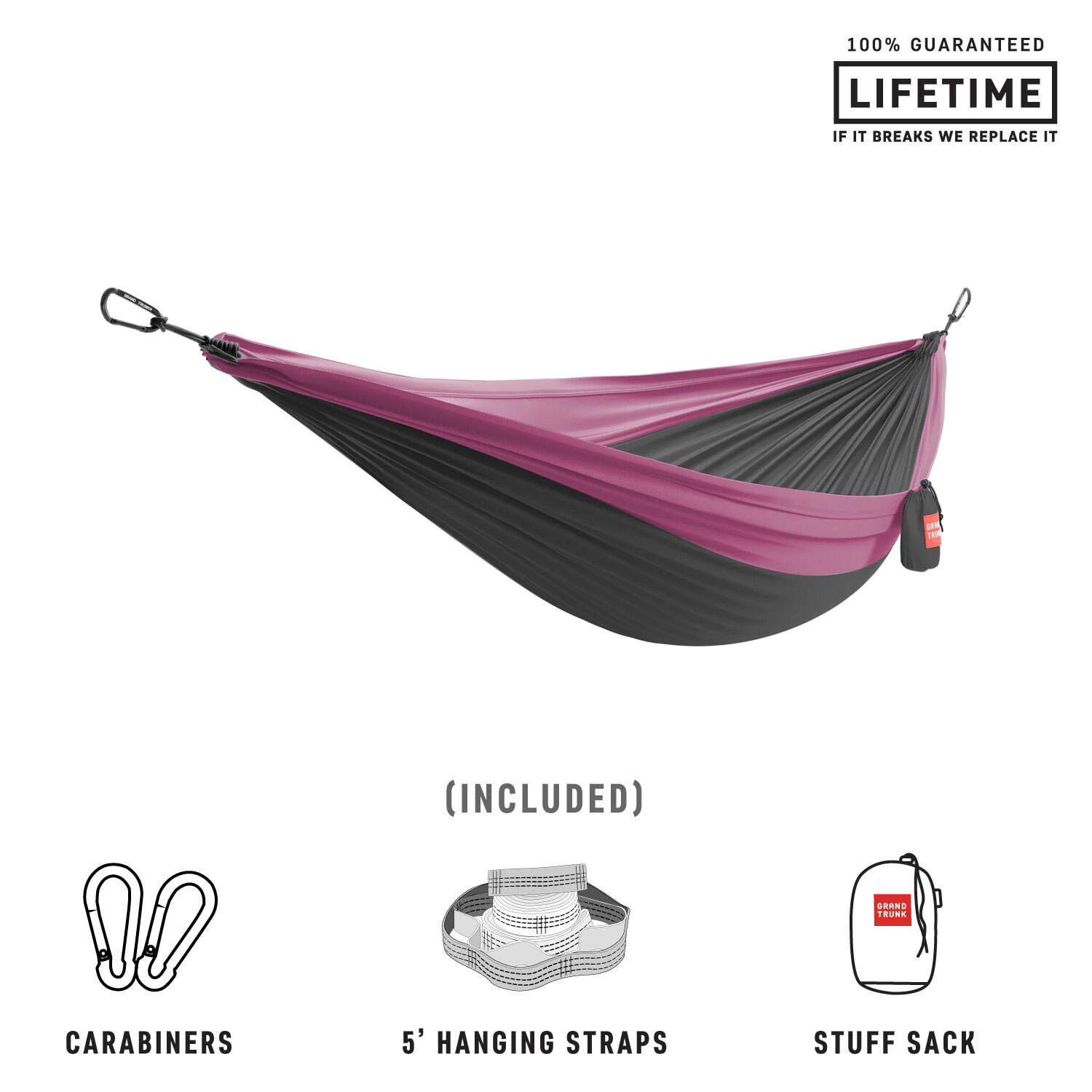 Hamak Grand Trunk Double Delux Parachute Nylon + Straps charcoal/magenta 2/7