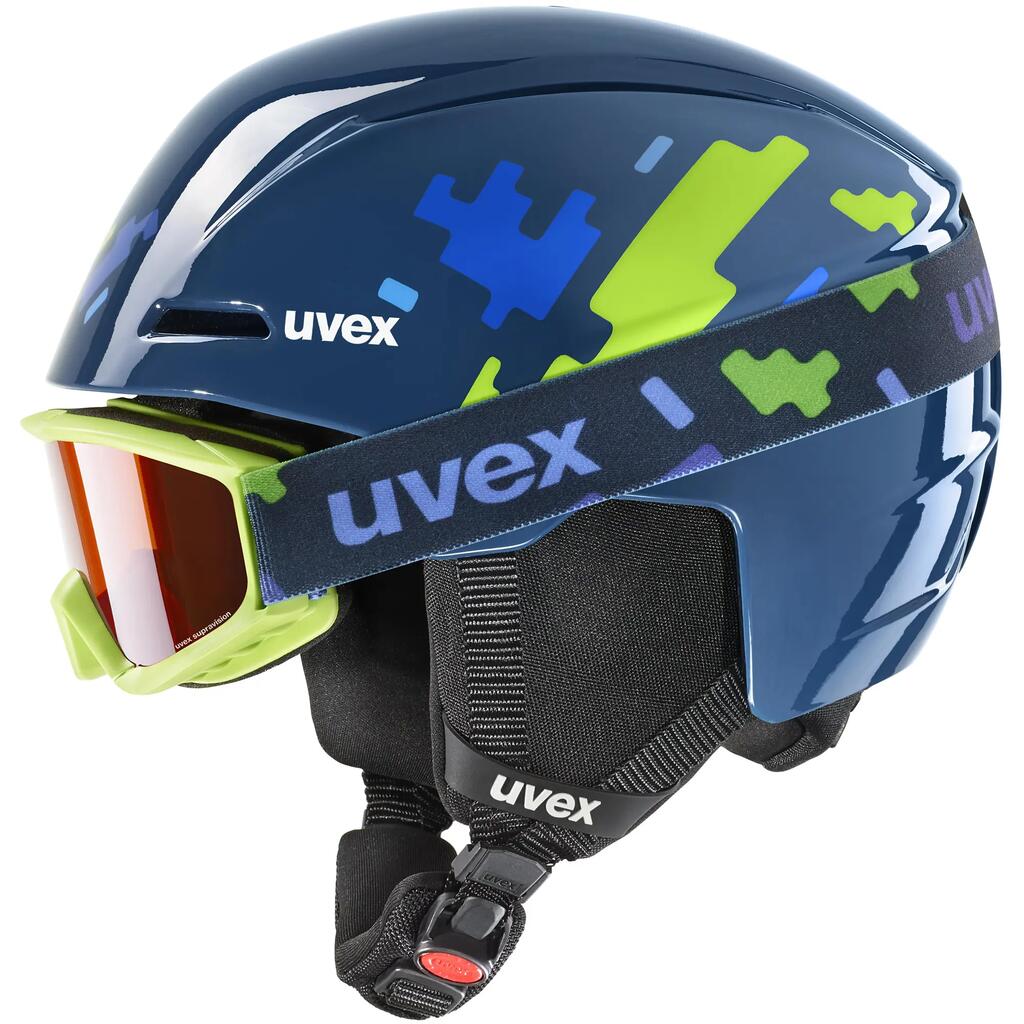 Uvex Viti  Kids Ski Helmet and Goggle Set - Blue Puzzle 2 sizes