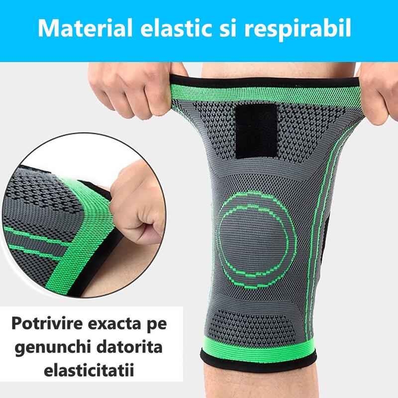 Genunchiera elastica ajustabila, Orteza genunchi cu bretele elastice, Verde