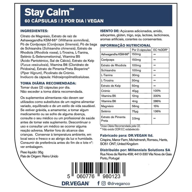 DR.VEGAN Stay Calm | para el estrés y la ansiedad | Dos por día - 30 días de uso