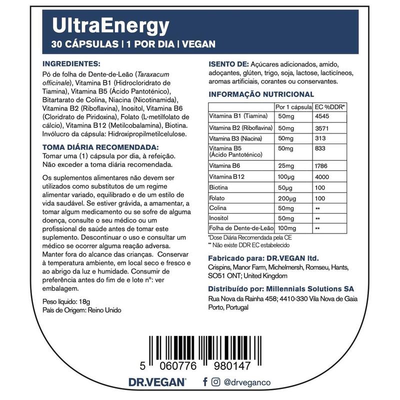 DR.VEGAN UltraEnergy | Complexo de vitamina B | Uma por dia