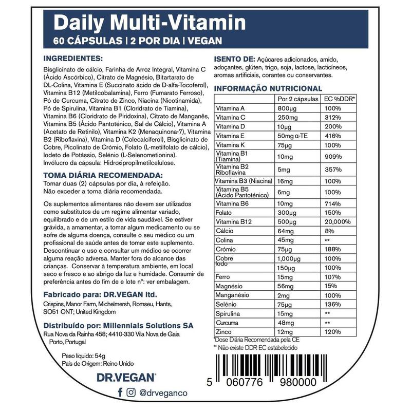 DR.VEGAN Daily Multi-Vitamin | Dos por día - 30 días de uso