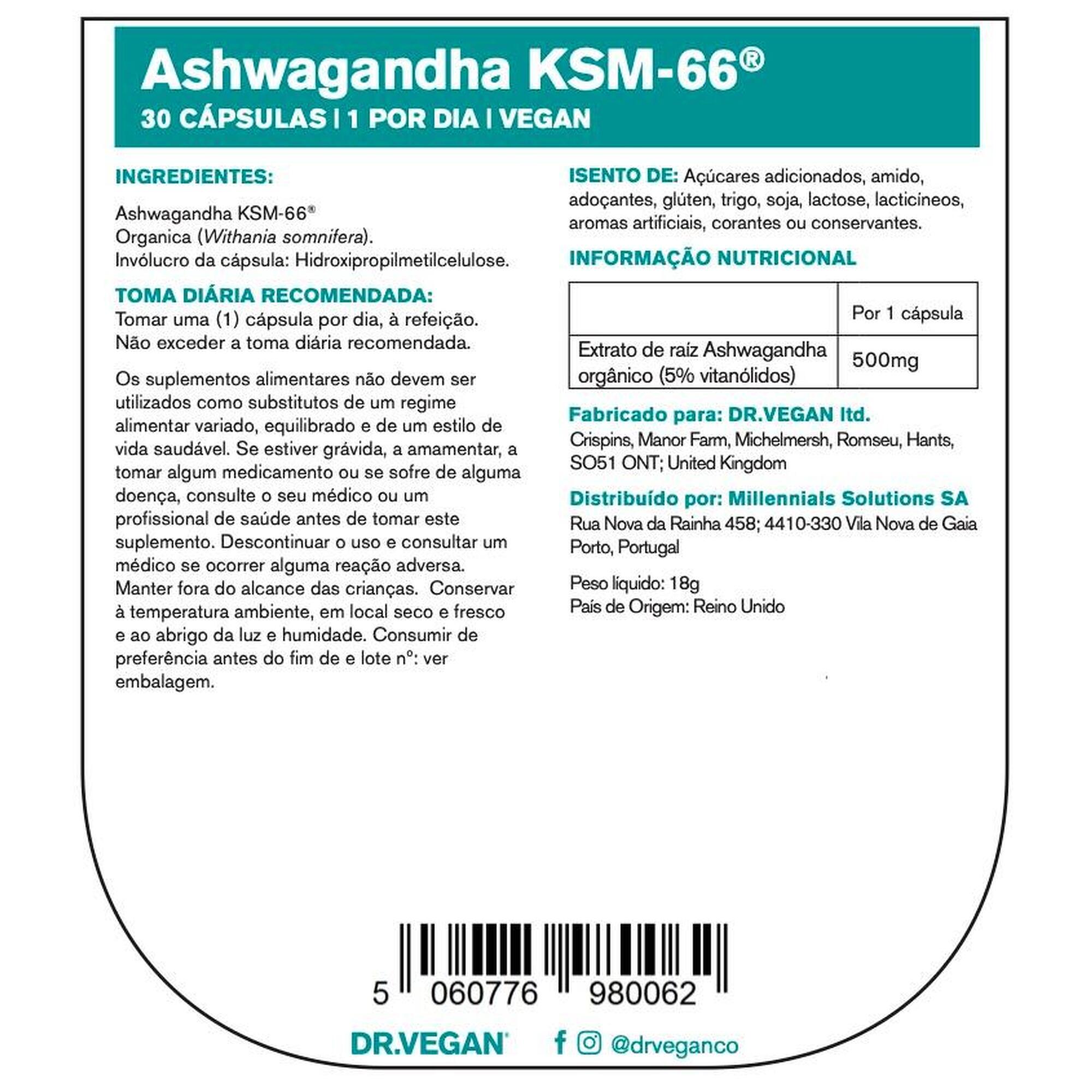 DR.VEGAN Daily Ashwagandha KSM-66 | 500mg | Uma por dia