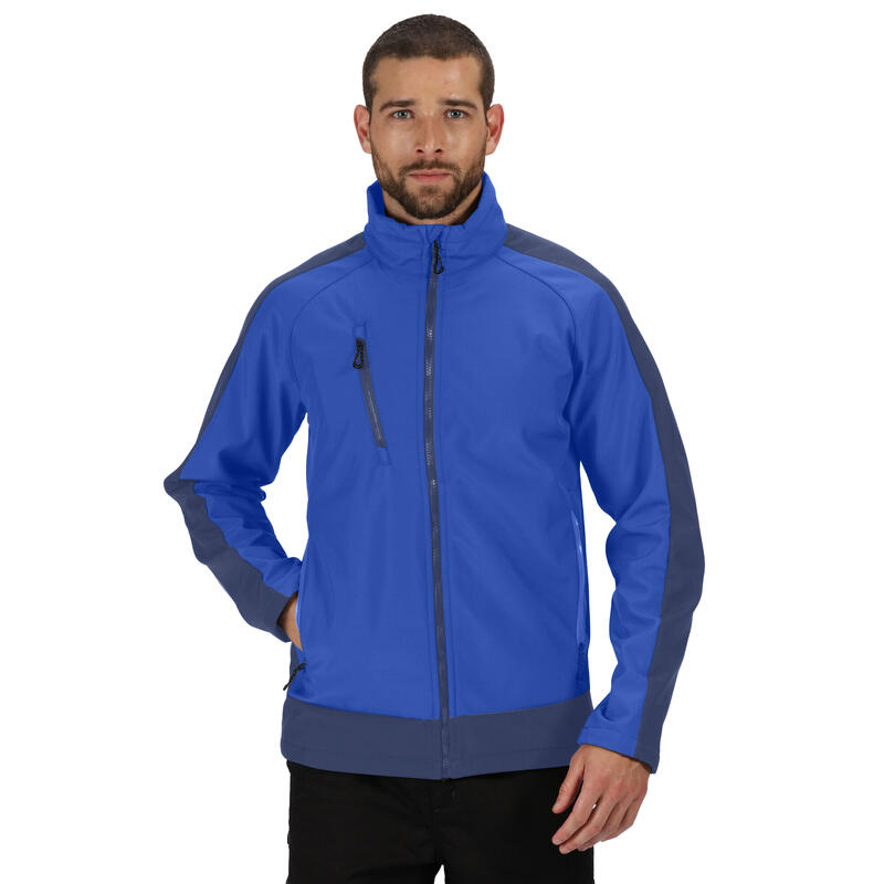 Herencontrast 3lagige Softshell Full Zip Jacket (Lichtblauw/zwartblauw)