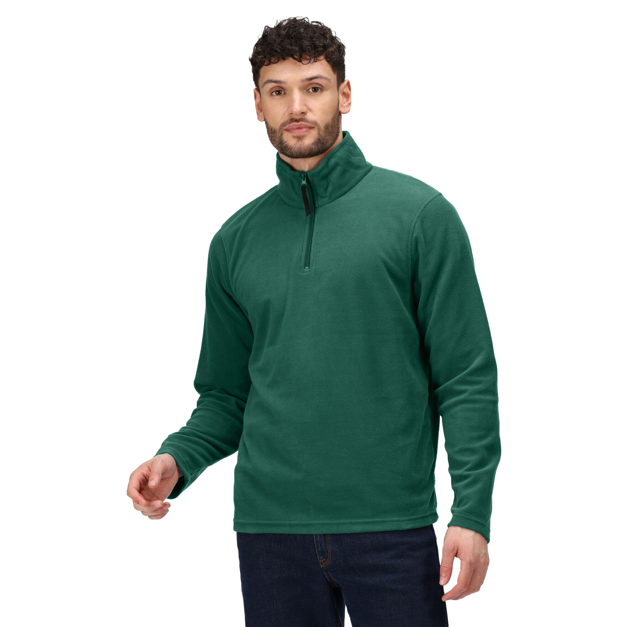 Mens Micro Zip Neck Fleece Top (Bottle Green) 3/5