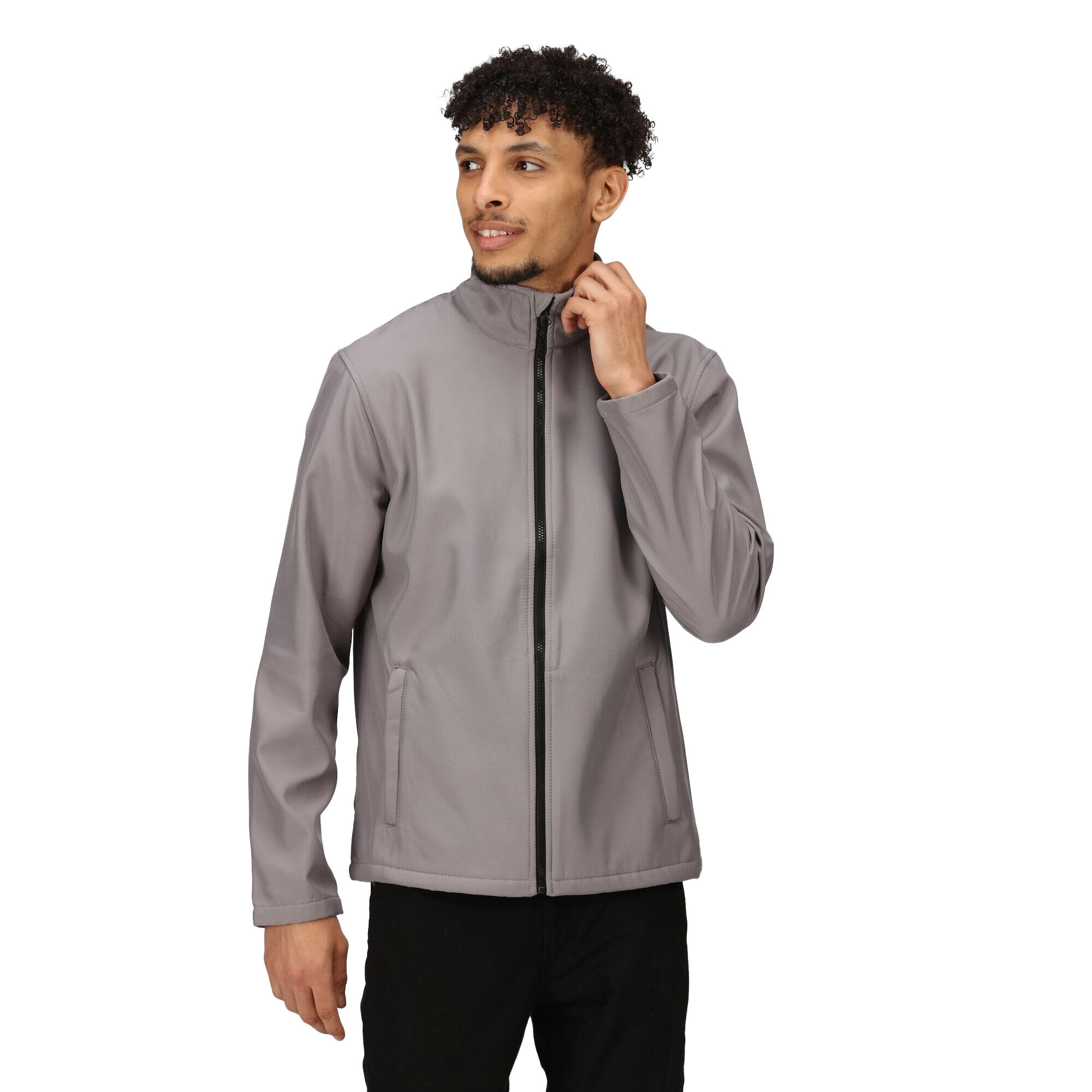 Mens Ablaze Printable Softshell Jacket (Rock Grey/Black) 3/4