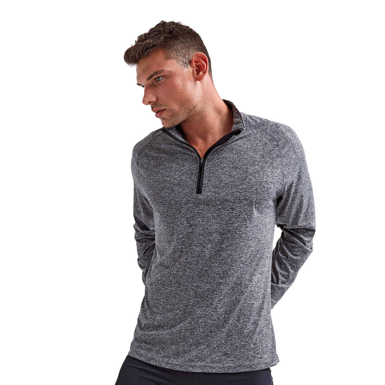 Langarm Performance Quarter Zip Top Herren Schwarz meliert/Schwarz 3/3