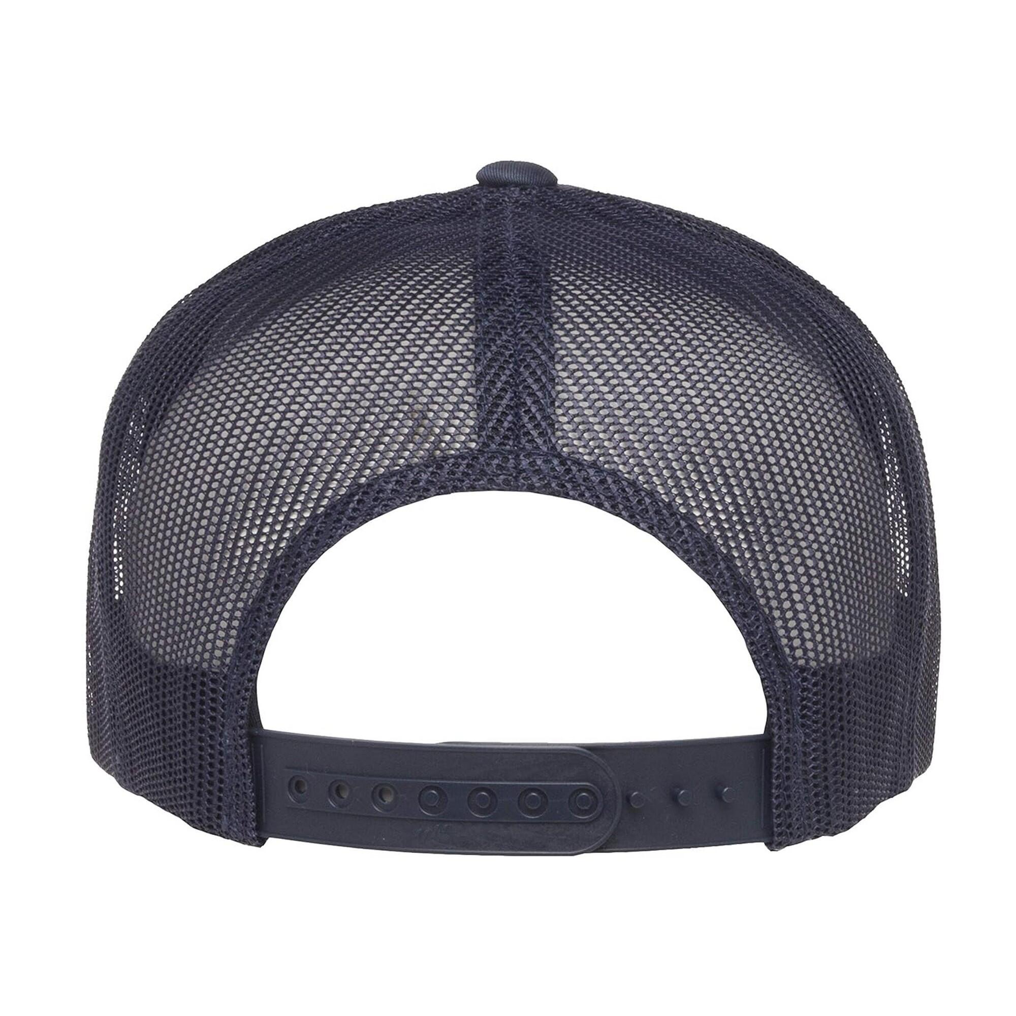Unisex Snap 90s Flat Visor 5 Panel Trucker Cap (Navy) 2/3