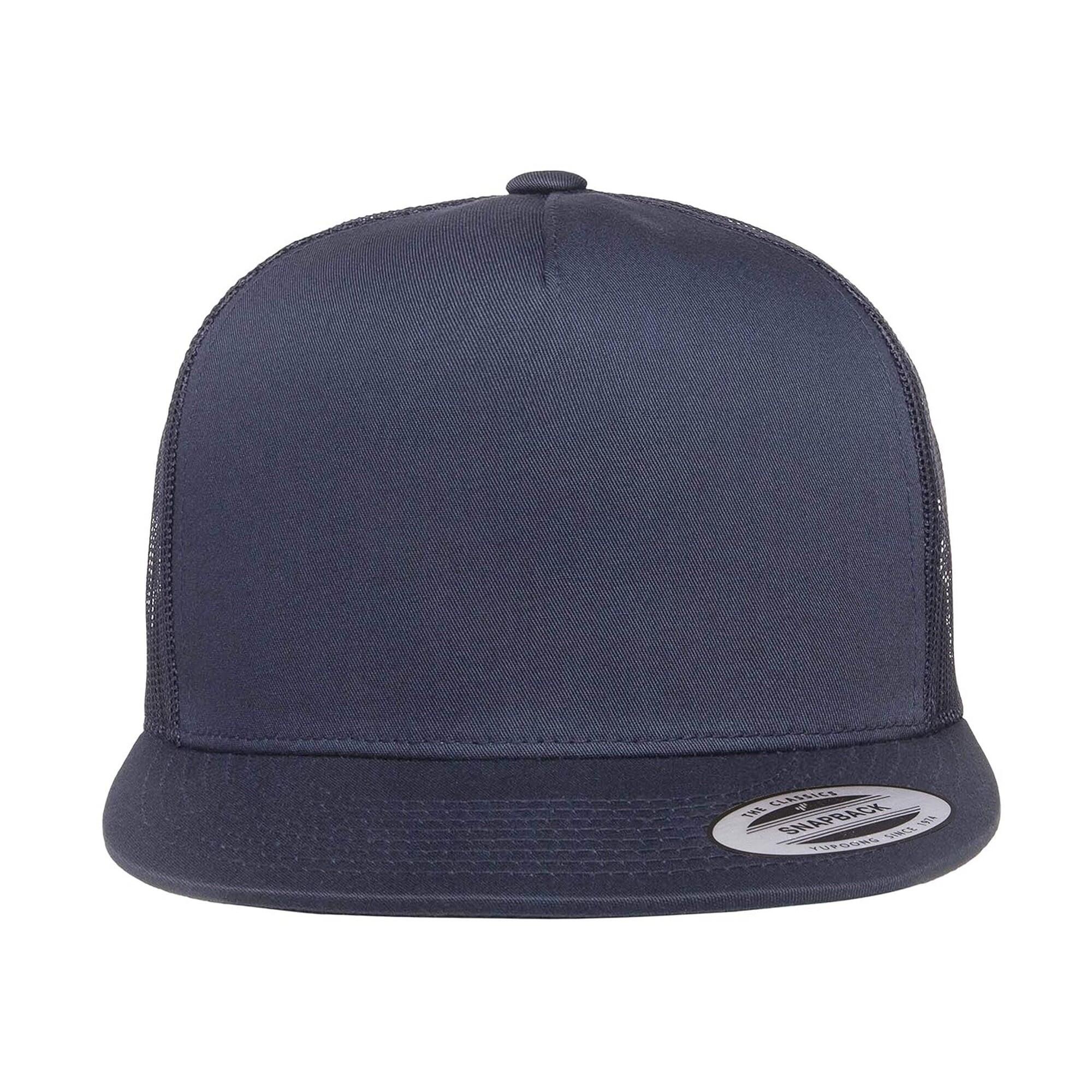 Unisex Snap 90s Flat Visor 5 Panel Trucker Cap (Navy) 3/3