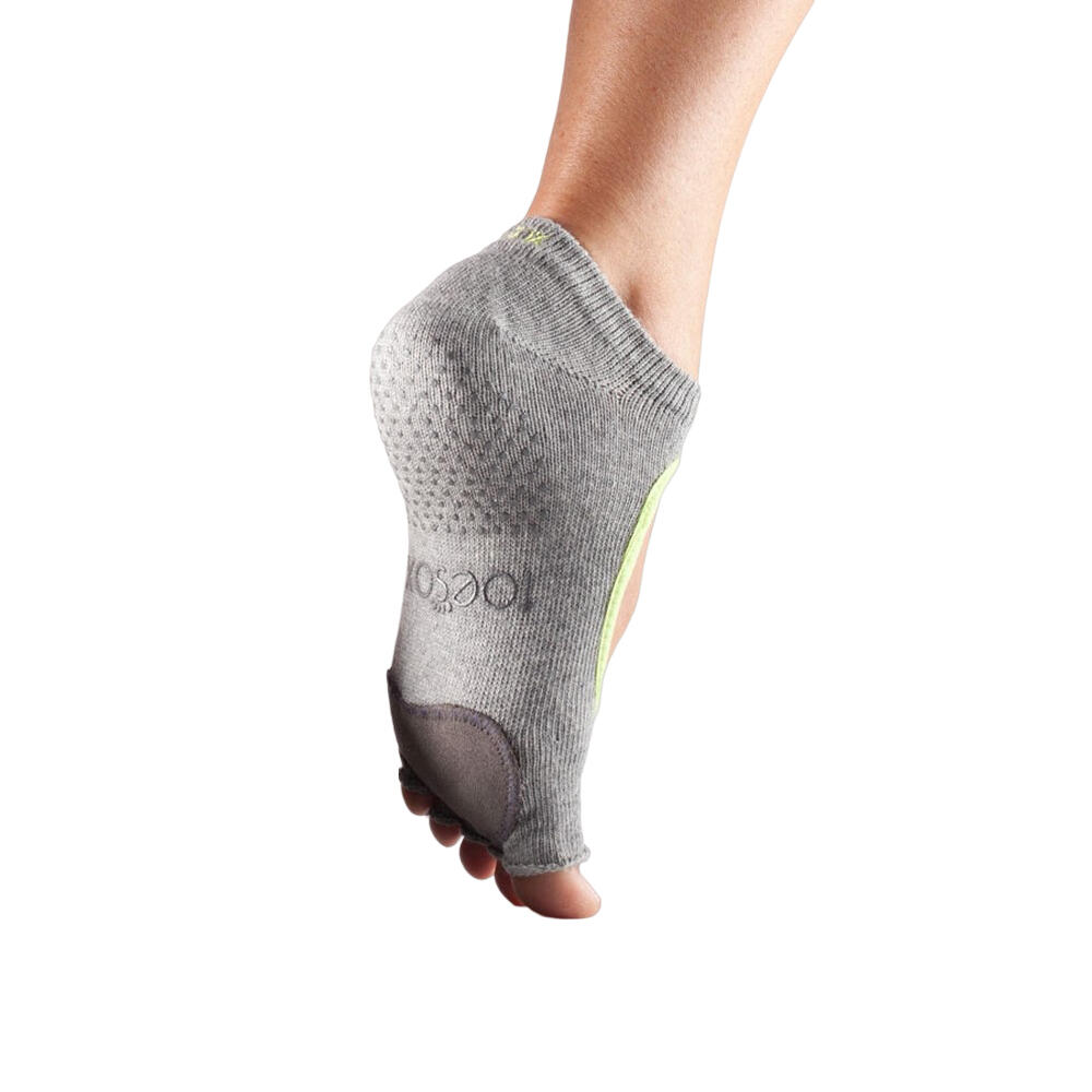 Womens/Ladies Contrast Half Toe Plie Dance Socks (Heather Grey/Lime) 3/3