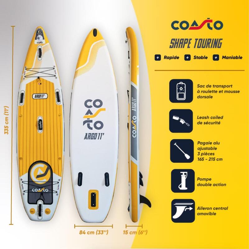 Nafukovací paddleboard COASTO Argo 11'0''x33''x6'' YELLOW/WHITE