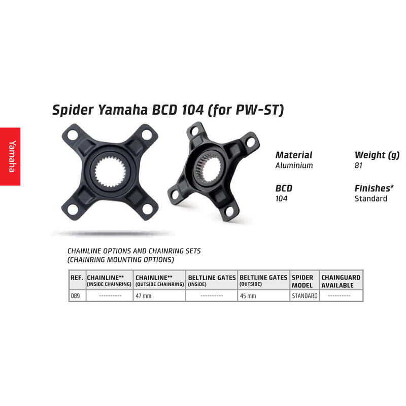 CRANK SPIDER 104 mm yamaha pw 4 bras aluminium noir