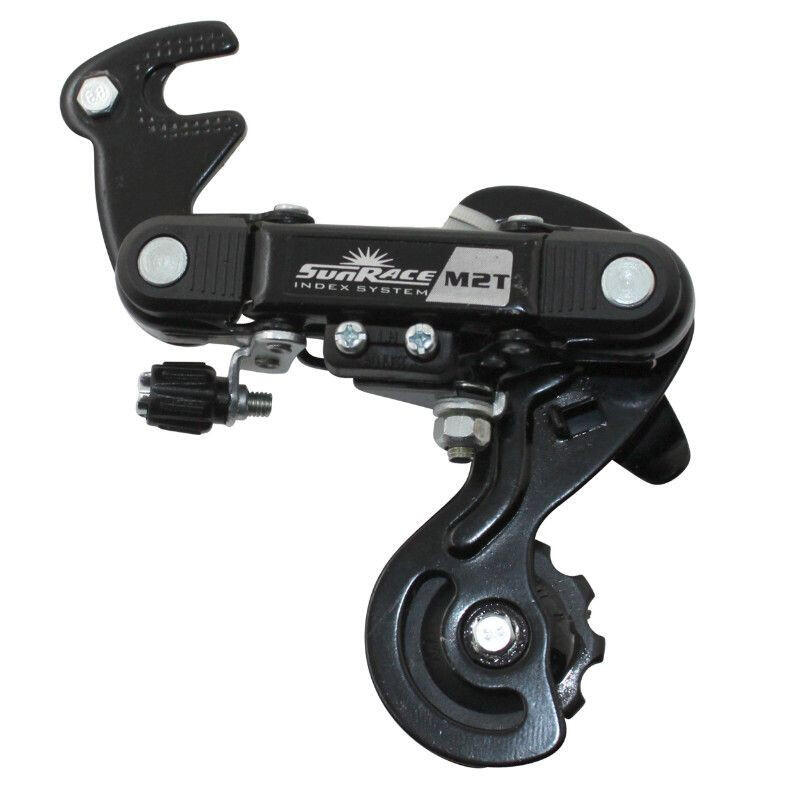 Achterderailleur, kleine kooi met beugel Sunrace 6-7v.