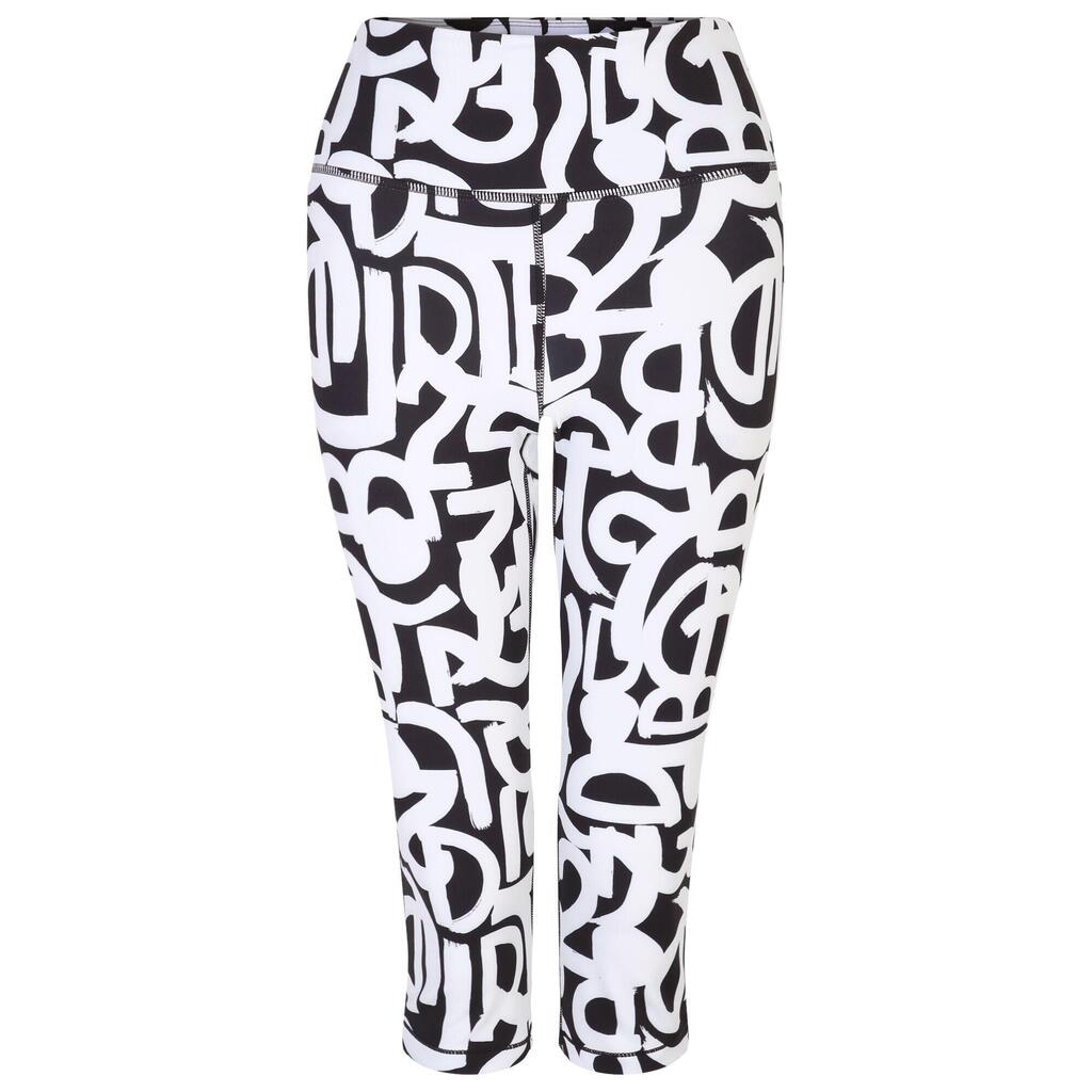 Womens/Ladies Influential Graffiti 3/4 Leggings (Black/White)
