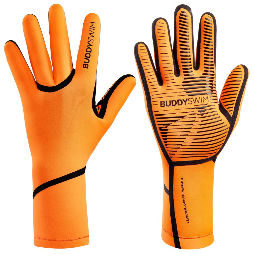 2.5 mm Neoprene Gloves for Open Water Swimming Buddyswim orange