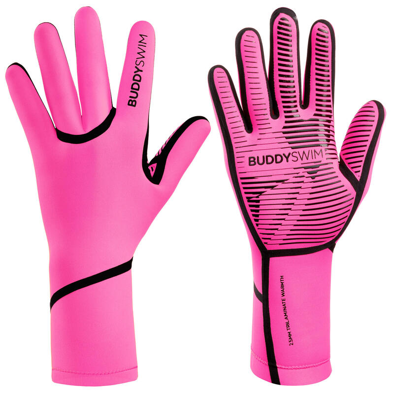 Guantes de Neopreno 2.5 mm Natación en Aguas Abiertas Buddyswim rosa.