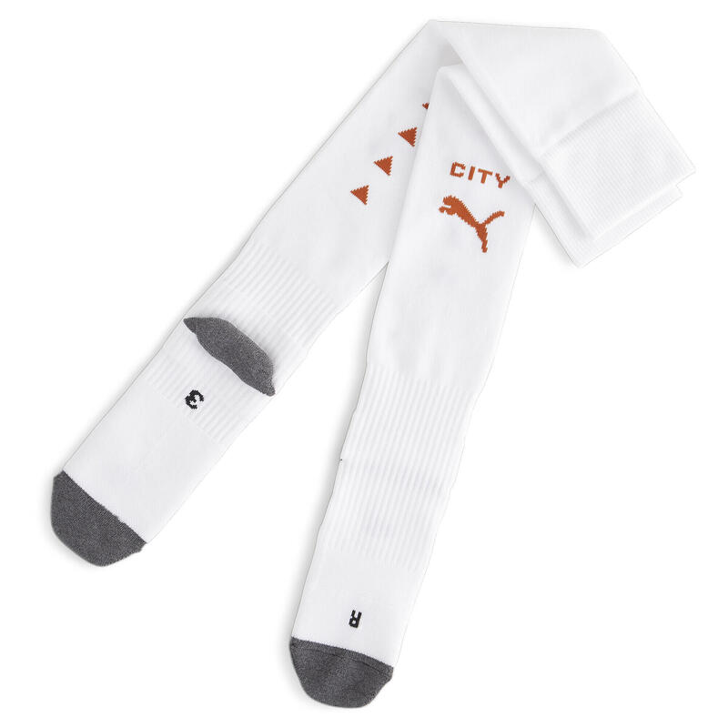 Manchester City gestreepte voetbalsokken PUMA White Cayenne Pepper Orange