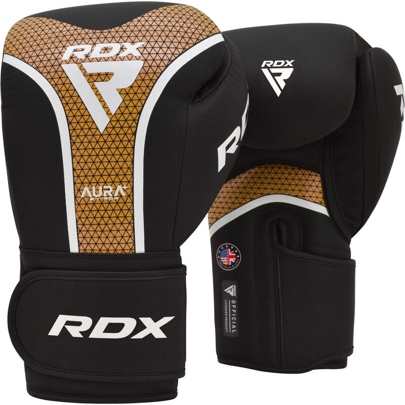 Mănuși box RDX Aura Plus T-17, negru/auriu, 10oz