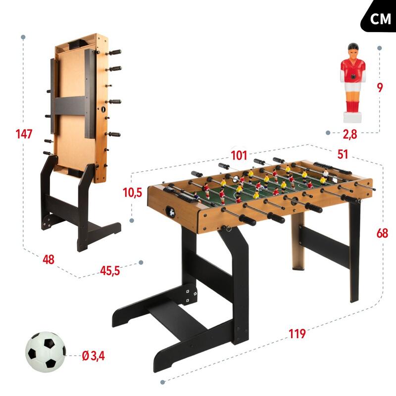 Mesa dobrável de pebolim de madeira com pernas 101x51x70 cm CB Games