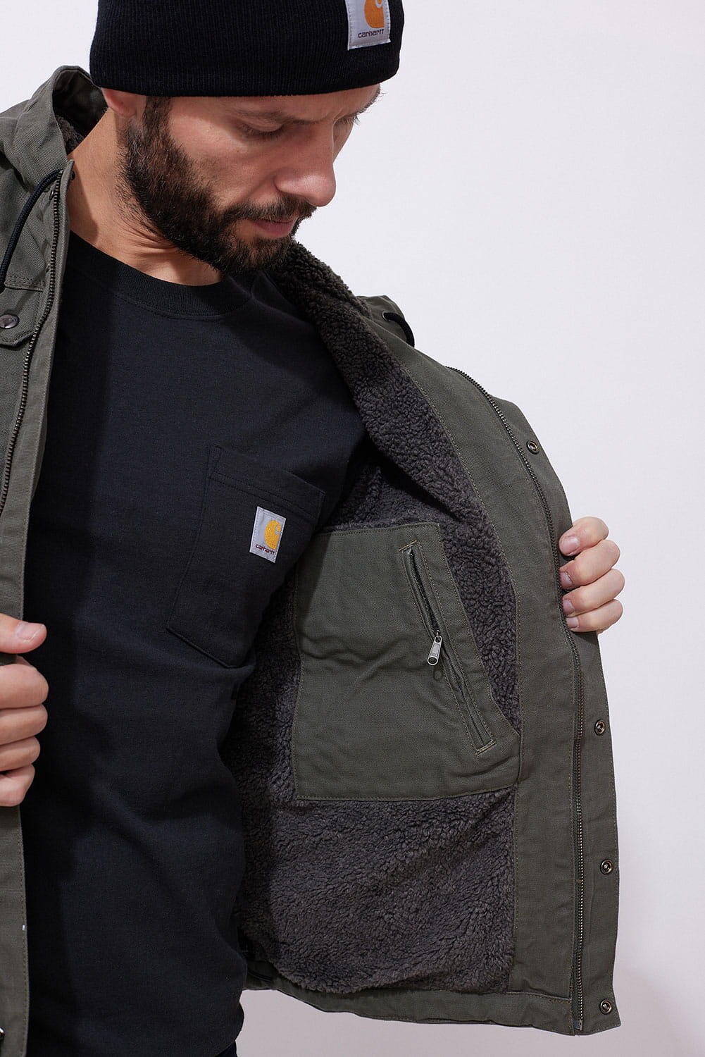 Kurtka turystyczna męska Carhartt Washed Duck Sherpa Utility ocieplana 2/4