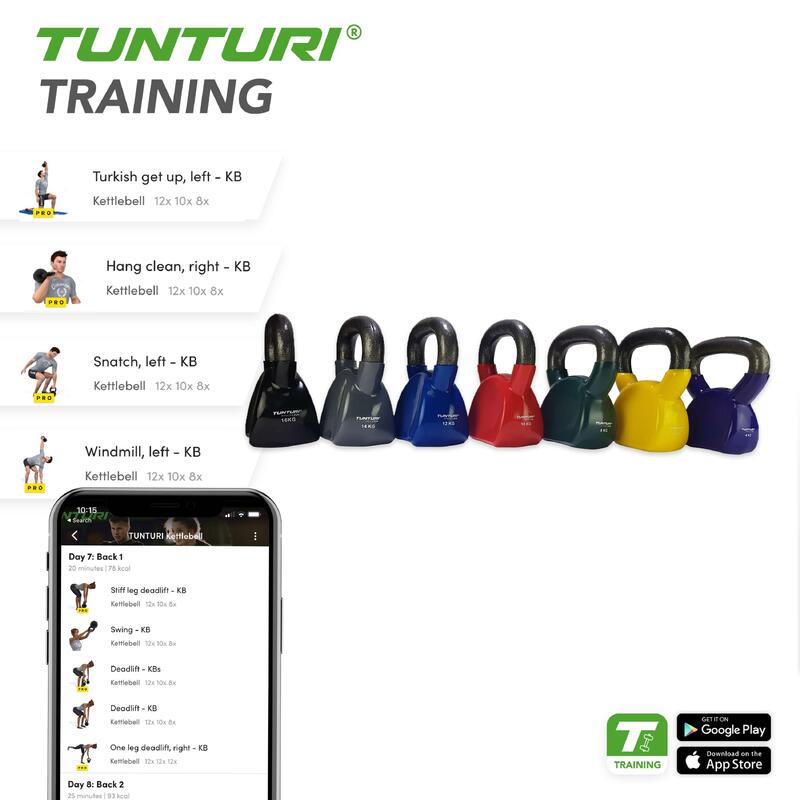 Kettlebell litinový ve vinylu TUNTURI 12 kg modrý