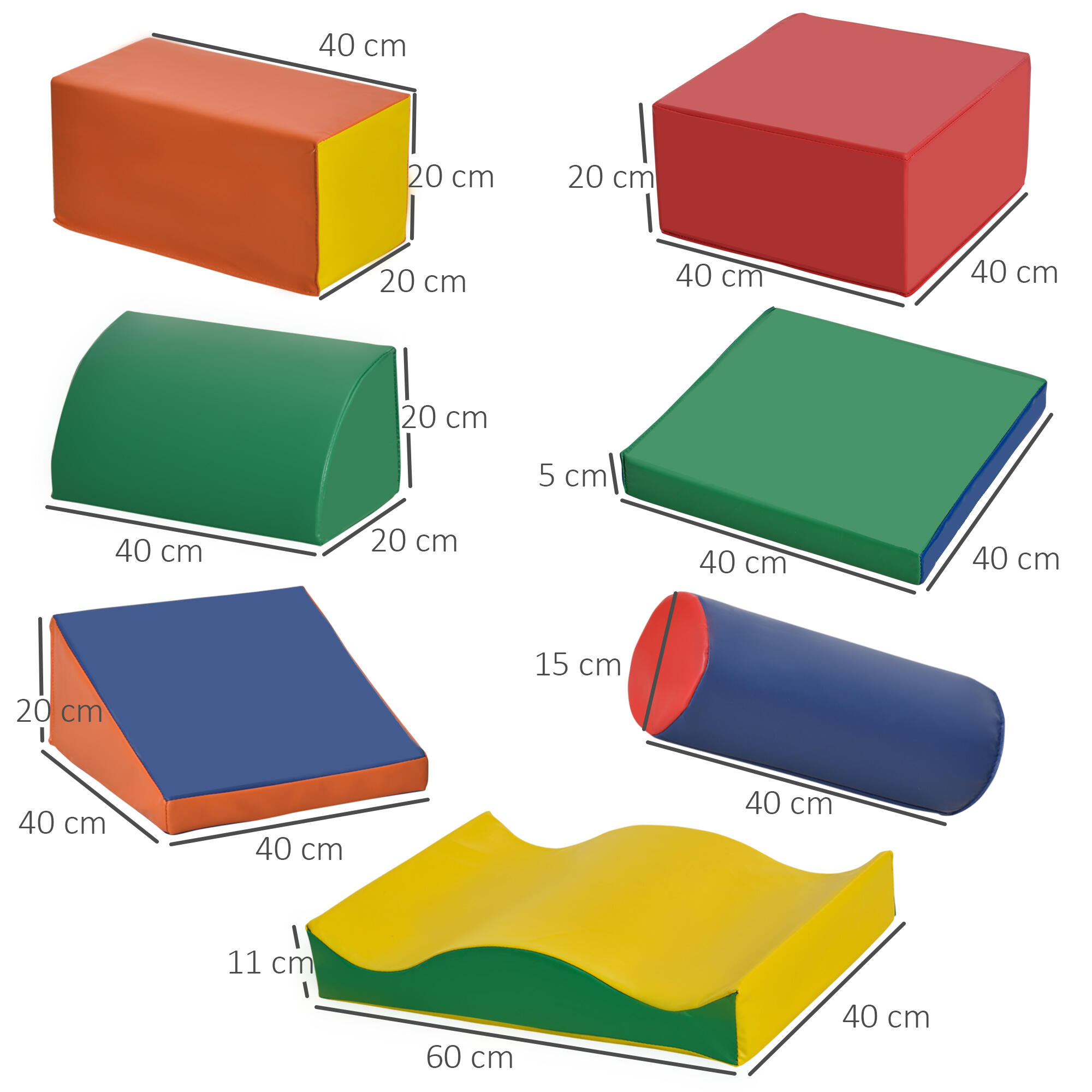 Conjunto blocos de espuma 60x40x11 cm multicor HOMCOM 3/6