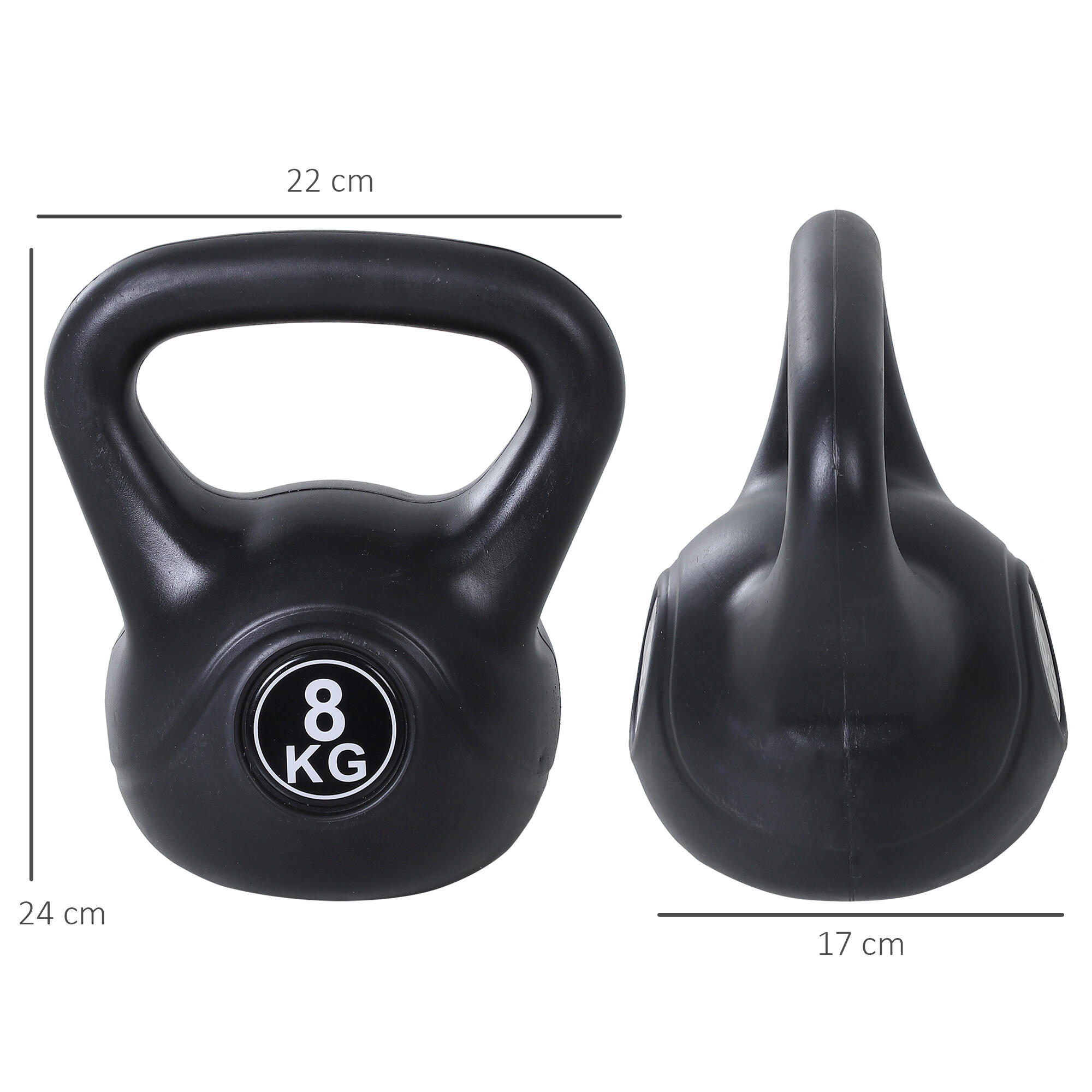 Kettlebell 8 Kg - haltère boule - poignée ergonomique - PVC noir 3/5