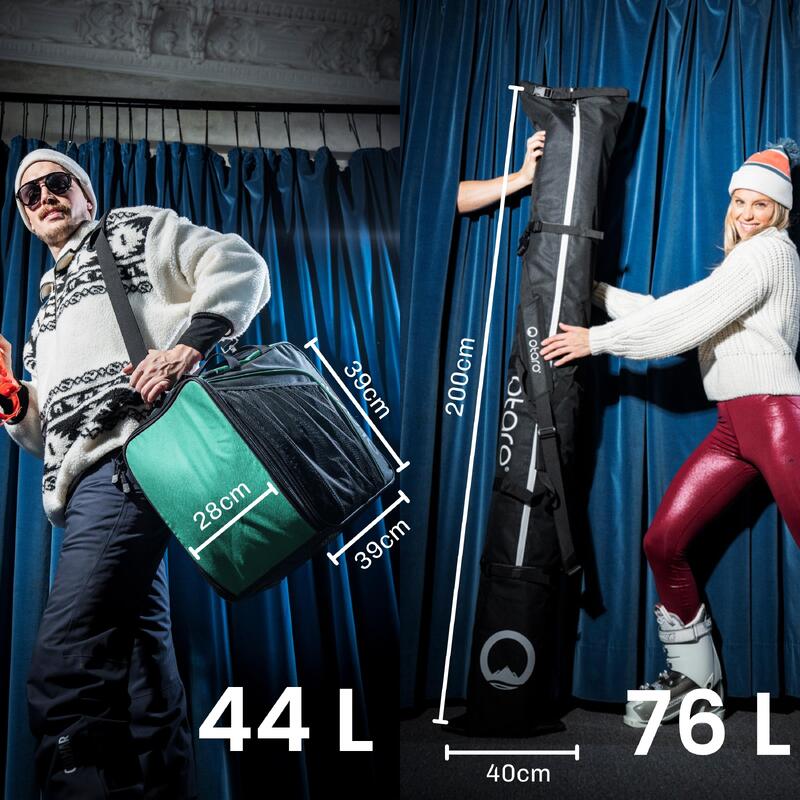 Housse Ski pour 1 paire + Sac chaussure ski  (CLASSIC SET 44L & 76L) Vert sapin