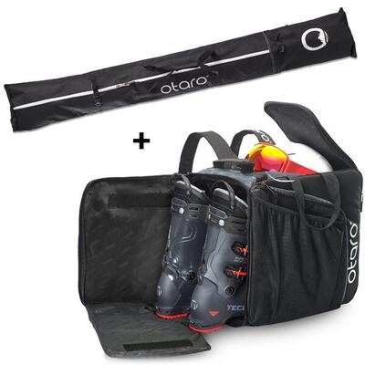 Skischuhtasche Pro 57L + 200cm Skitasche für 1 Paar | SET Felsgrau