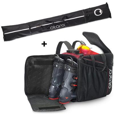 Skischuhtasche Pro 57L + 200cm Skitasche für 1 Paar | SET Felsgrau