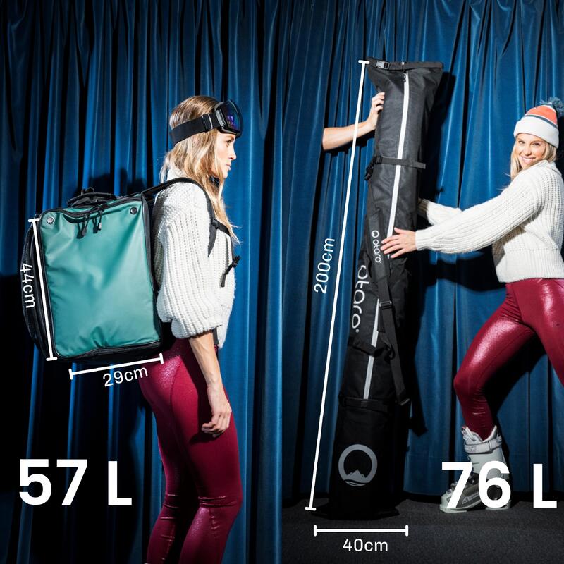 Skischuhtasche Pro 57L + 200cm Skitasche für 1 Paar | SET Tannengrün