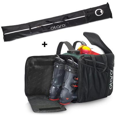 Skischuhtasche Pro 57L + 200cm Skitasche für 1 Paar | SET Felsgrau
